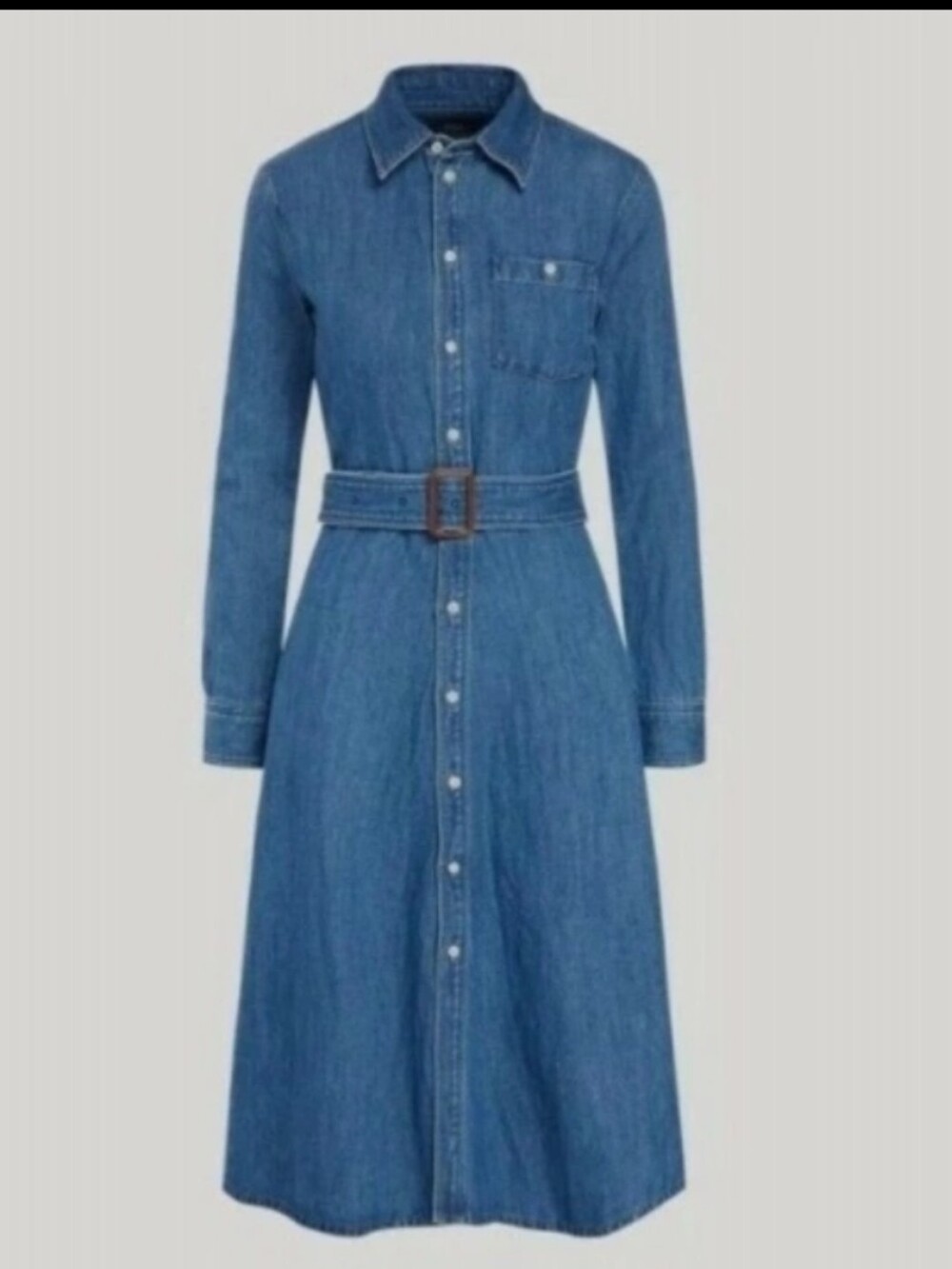 Ralph Lauren Blue Denim Long-Sleeve Shirt Dress with Waist Belt